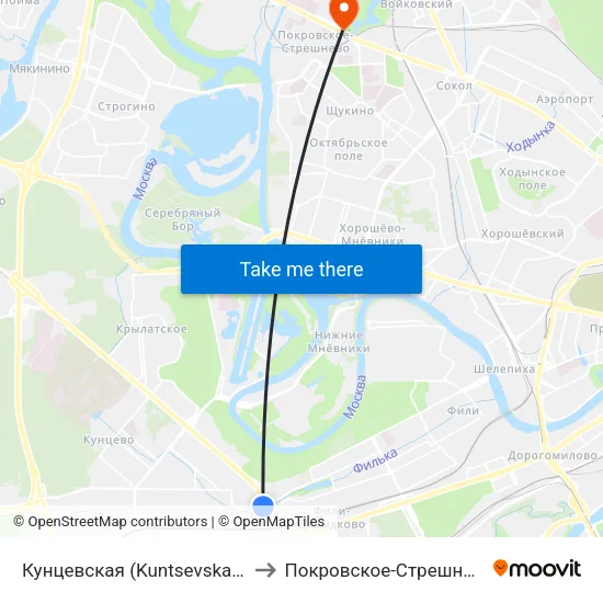 Кунцевская (Kuntsevskaya) to Покровское-Стрешнево map
