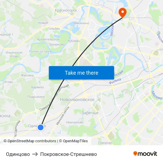 Одинцово to Покровское-Стрешнево map