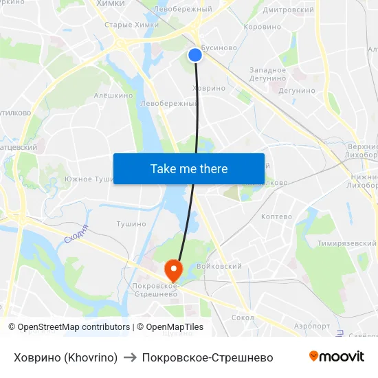Ховрино (Khovrino) to Покровское-Стрешнево map