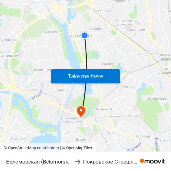 Беломорская (Belomorskaya) to Покровское-Стрешнево map