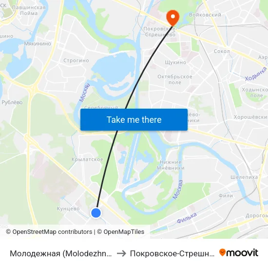 Молодежная (Molodezhnaya) to Покровское-Стрешнево map
