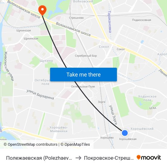 Полежаевская (Polezhaevskaya) to Покровское-Стрешнево map
