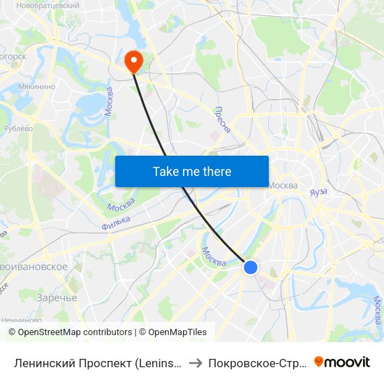 Ленинский Проспект (Leninsky Prospekt) to Покровское-Стрешнево map
