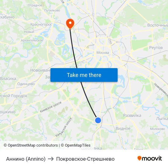 Аннино (Annino) to Покровское-Стрешнево map