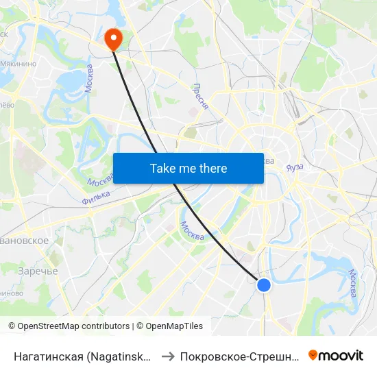 Нагатинская (Nagatinskaya) to Покровское-Стрешнево map