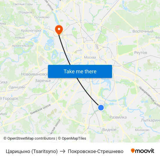Царицыно (Tsaritsyno) to Покровское-Стрешнево map