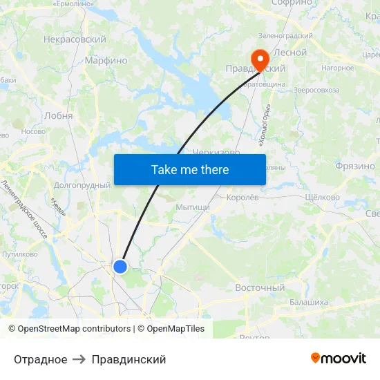 Отрадное to Правдинский map