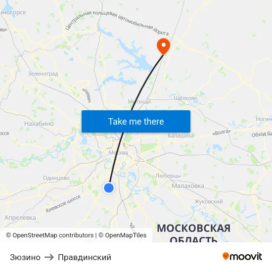 Зюзино to Правдинский map