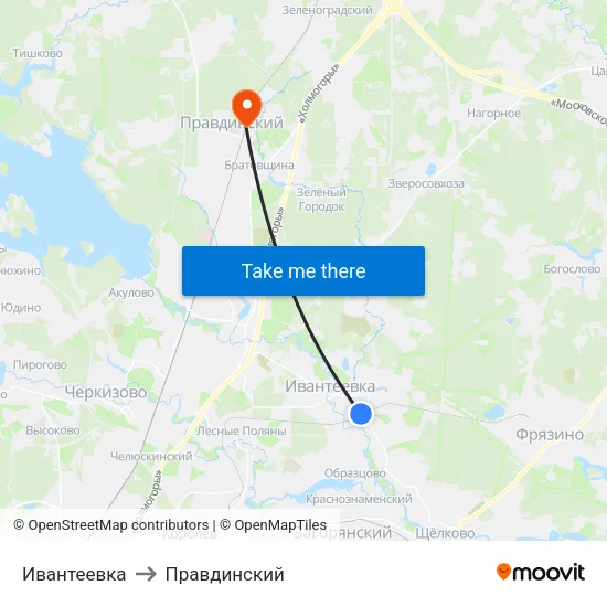 Ивантеевка to Правдинский map