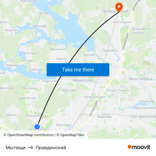 Мытищи to Правдинский map