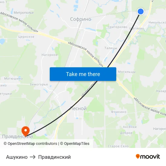 Ашукино to Правдинский map