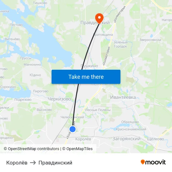 Королёв to Правдинский map