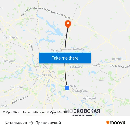 Котельники to Правдинский map