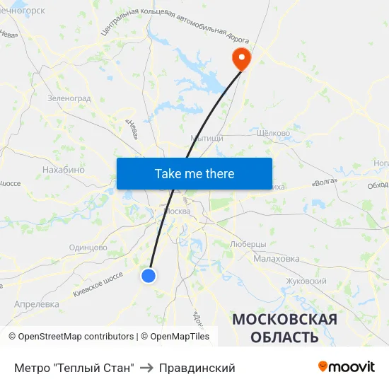 Метро "Теплый Стан" to Правдинский map