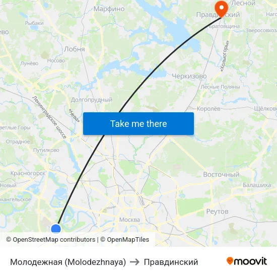 Молодежная (Molodezhnaya) to Правдинский map