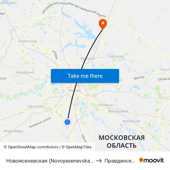 Новоясеневская (Novoyasenevskaya) to Правдинский map