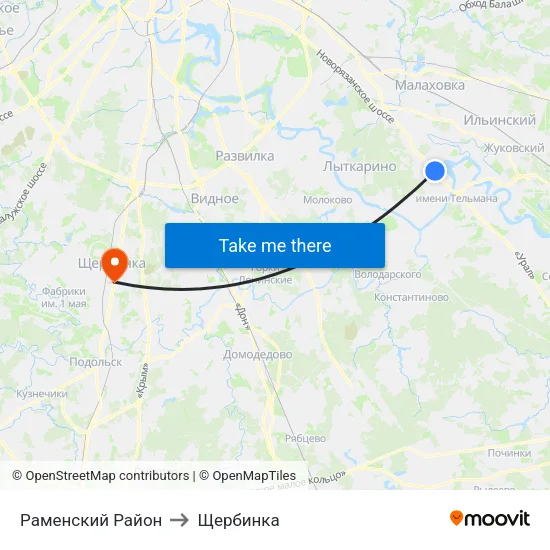 Раменский Район to Щербинка map