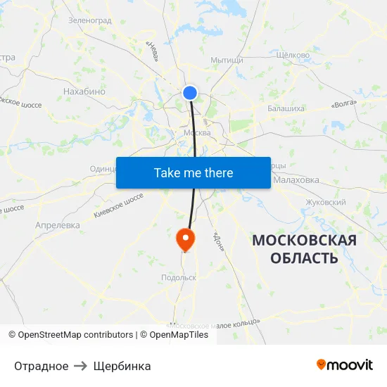 Отрадное to Щербинка map