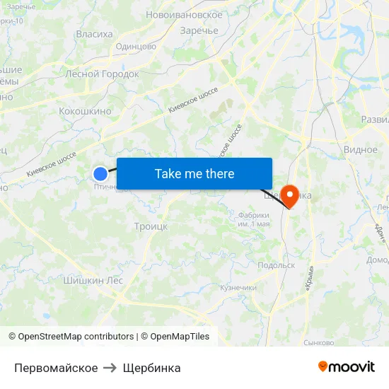 Первомайское to Щербинка map