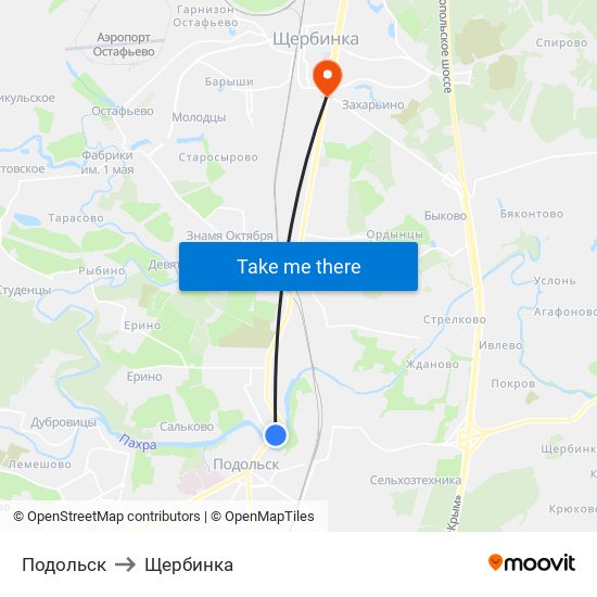 Подольск to Щербинка map