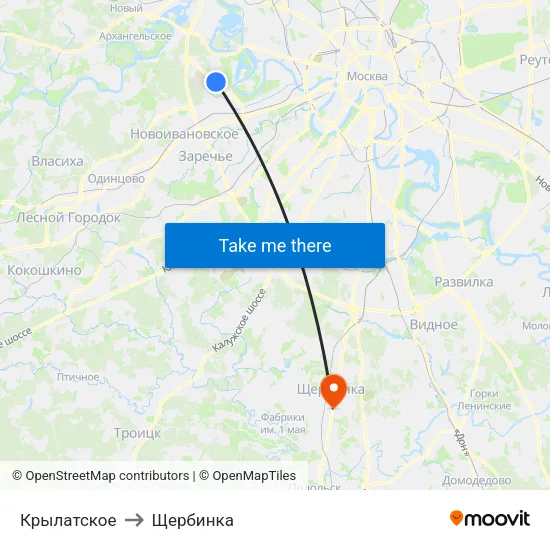 Крылатское to Щербинка map