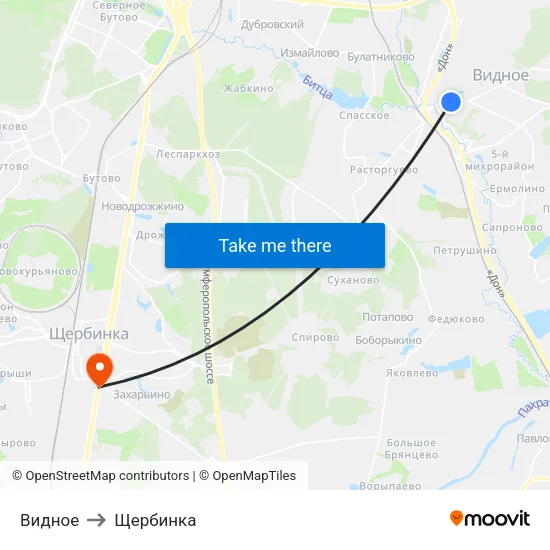 Видное to Щербинка map