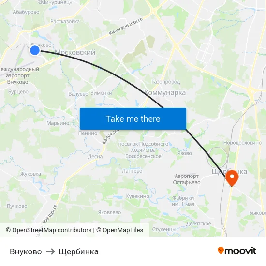 Внуково to Щербинка map
