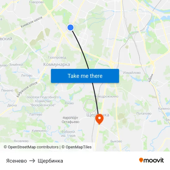 Ясенево to Щербинка map