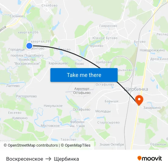 Воскресенское to Щербинка map