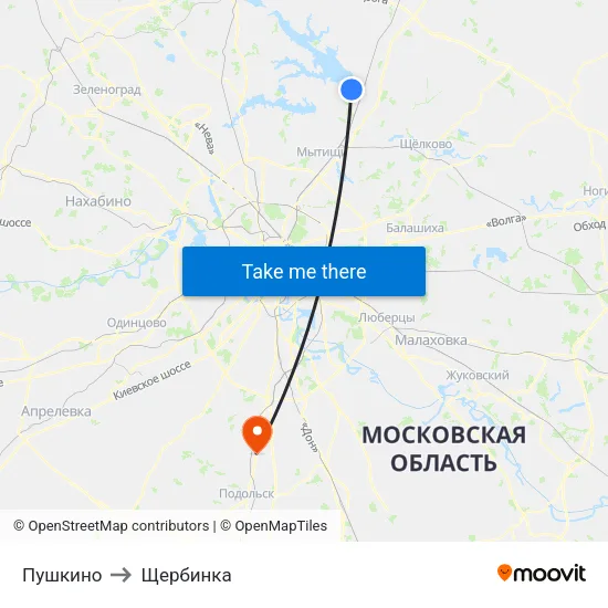 Пушкино to Щербинка map