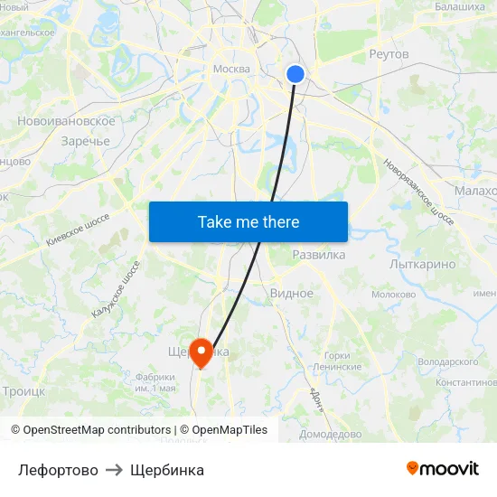 Лефортово to Щербинка map