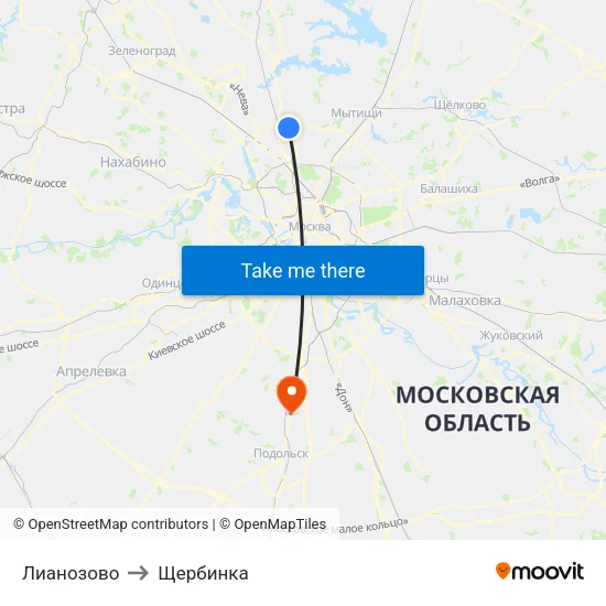 Лианозово to Щербинка map