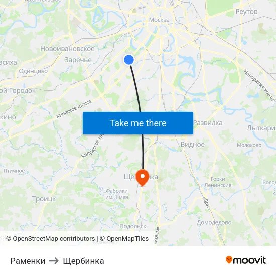 Раменки to Щербинка map