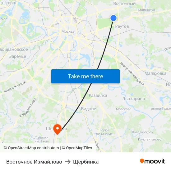 Восточное Измайлово to Щербинка map