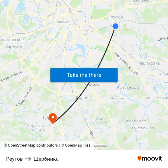 Реутов to Щербинка map