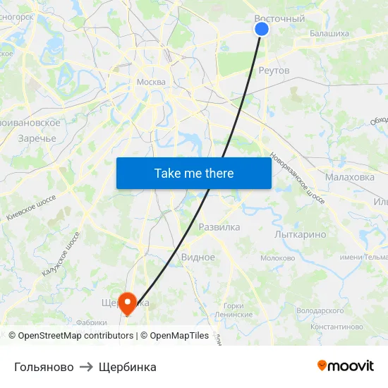 Гольяново to Щербинка map