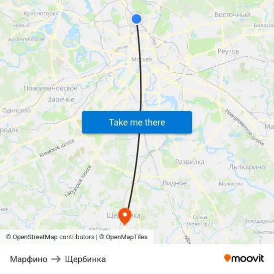Марфино to Щербинка map