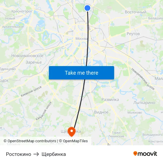 Ростокино to Щербинка map