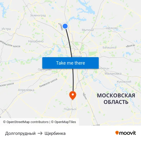 Долгопрудный to Щербинка map