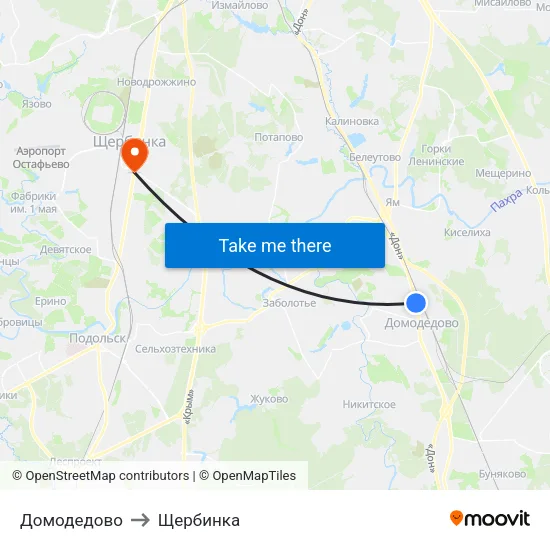 Домодедово to Щербинка map