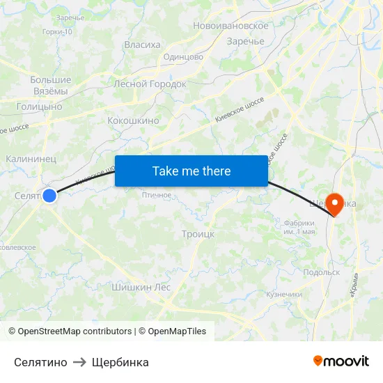 Селятино to Щербинка map