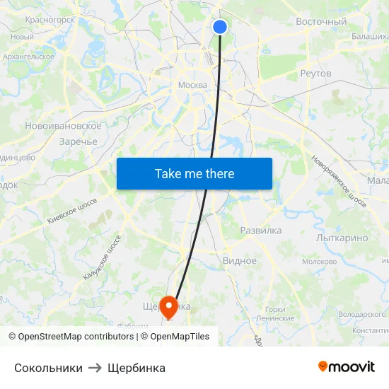 Сокольники to Щербинка map
