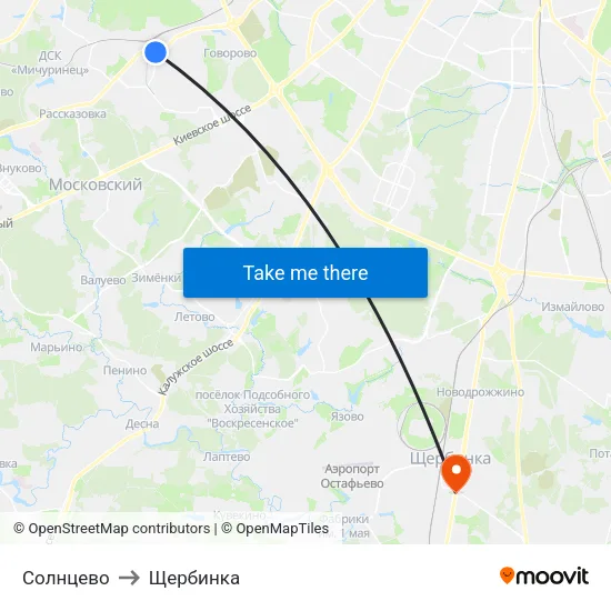 Солнцево to Щербинка map