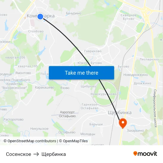 Сосенское to Щербинка map