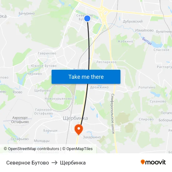 Северное Бутово to Щербинка map
