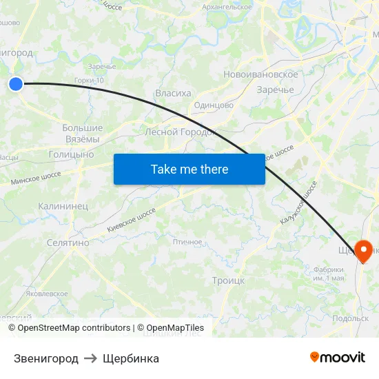 Звенигород to Щербинка map