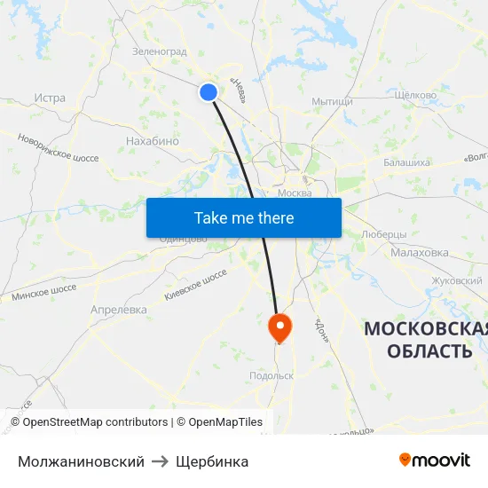Молжаниновский to Щербинка map