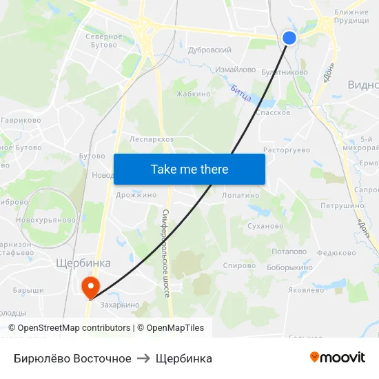 Бирюлёво Восточное to Щербинка map