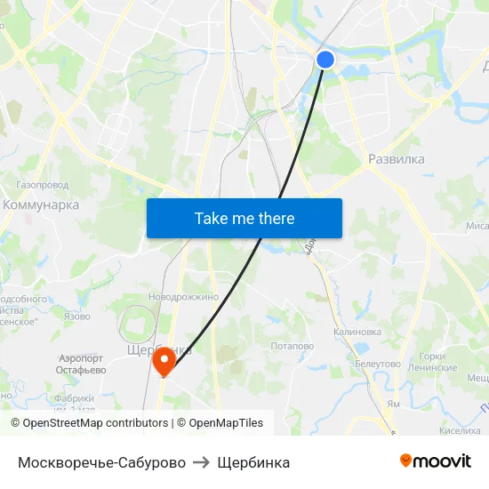 Москворечье-Сабурово to Щербинка map