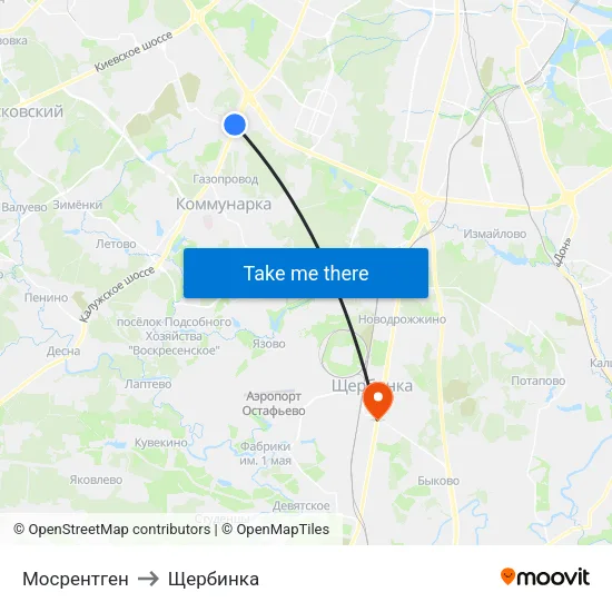 Мосрентген to Щербинка map